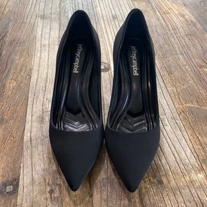 Black satin pumps